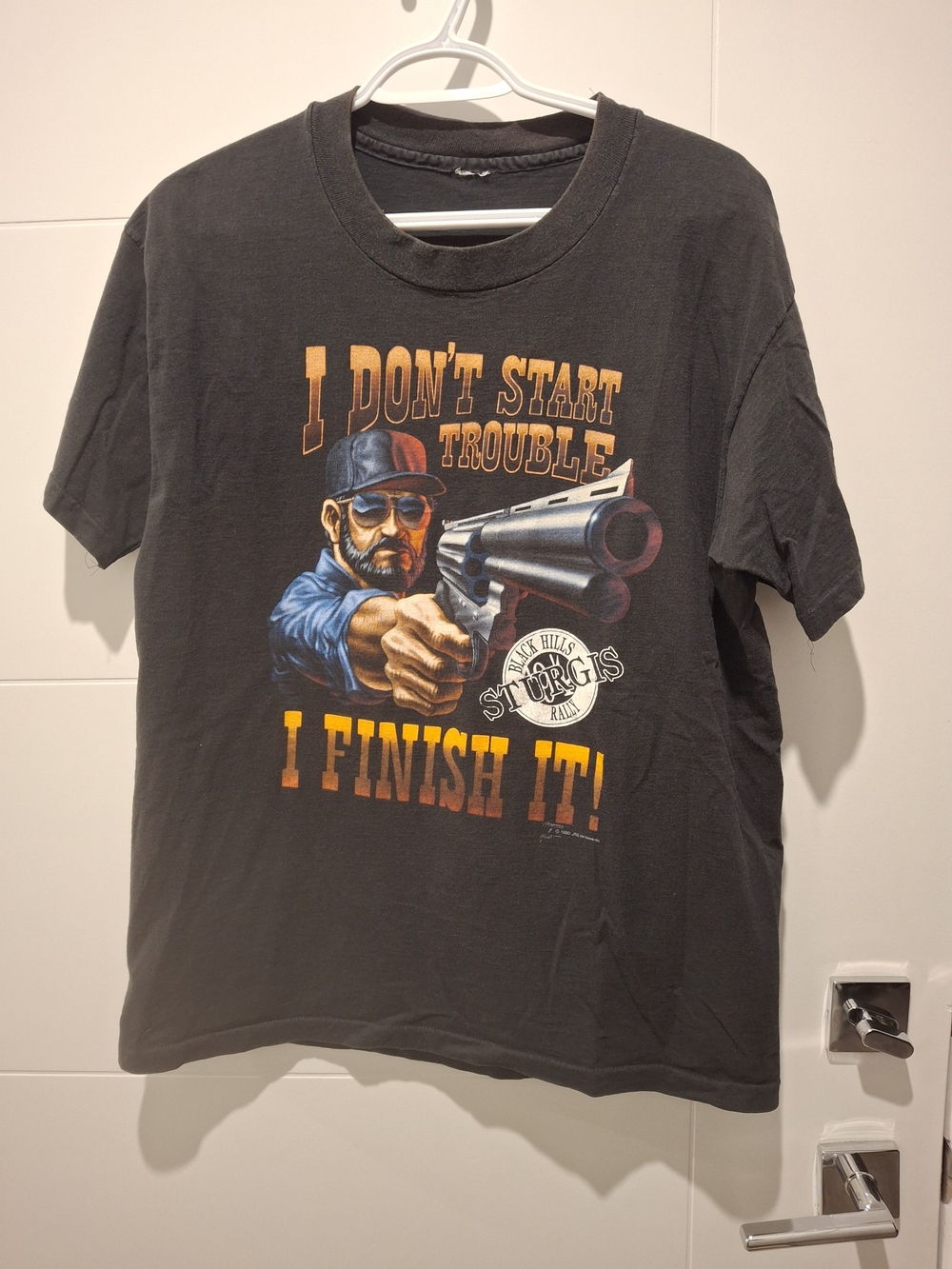 Sturgis 90sGraphic Black Men's T‑Shirt — "I Don't Start Trouble I Finish It!"